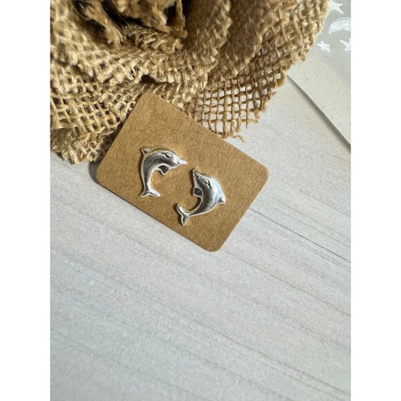 Dolphin Earrings , Dolphin Stud Earrings, 925 Silver Stud Earrings , Beach Stud - Picture 3 of 4